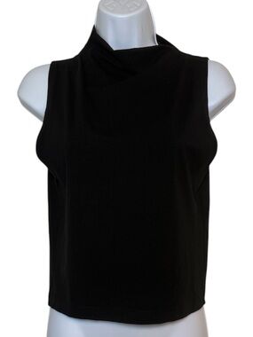 Zara Black Sleeveless Asymmetrical Mock Neck Tank Top